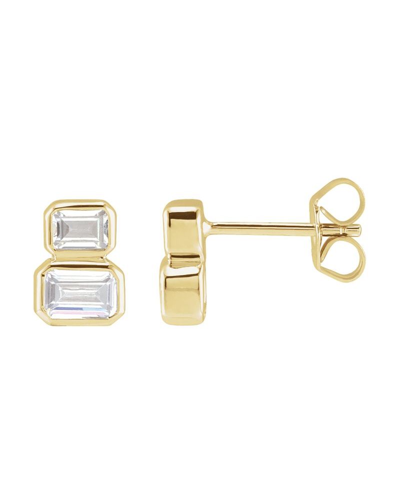 Brinco Ponto de Luz Duas Pedras em Ouro 14k com Diamantes de Laboratório