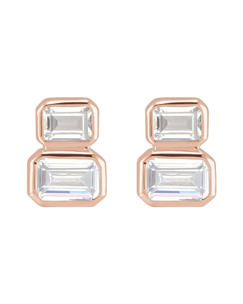 Brinco Ponto de Luz Duas Pedras em Ouro 14k com Diamantes de Laboratório