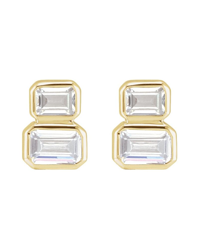 Brinco Ponto de Luz Duas Pedras em Ouro 14k com Diamantes de Laboratório