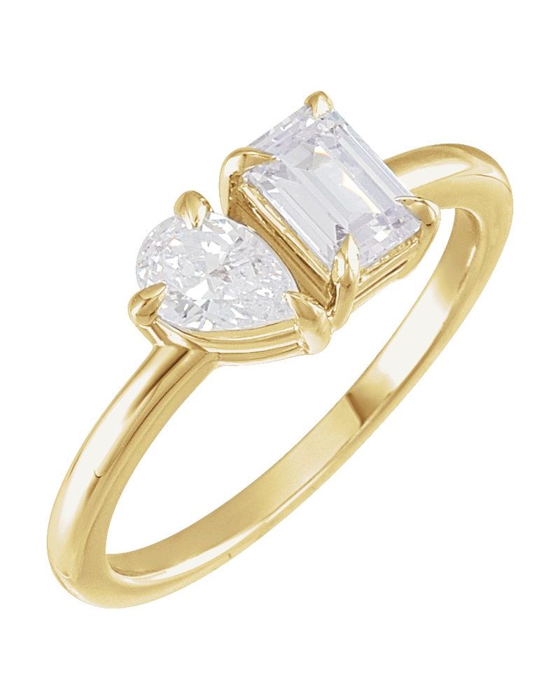 Anel Garras Pontudas Duas Pedras em Ouro 14k com Diamantes de Laboratório