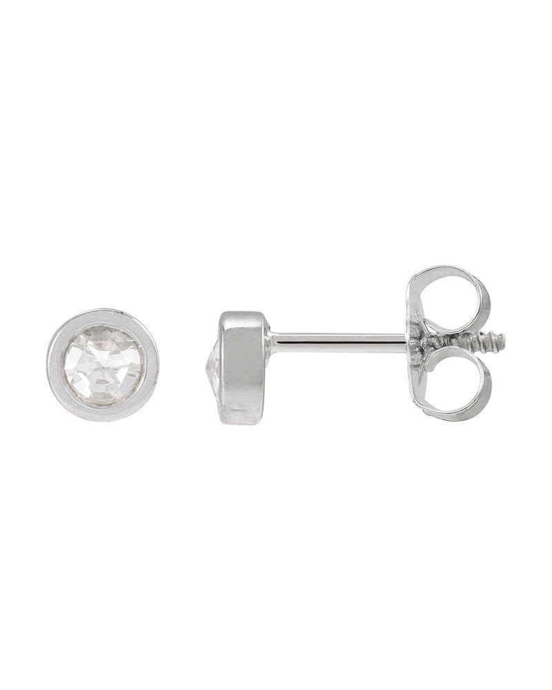 Brinco Ponto de Luz Infantil com Cravação Bezel em Ouro 14k com Diamantes Naturais