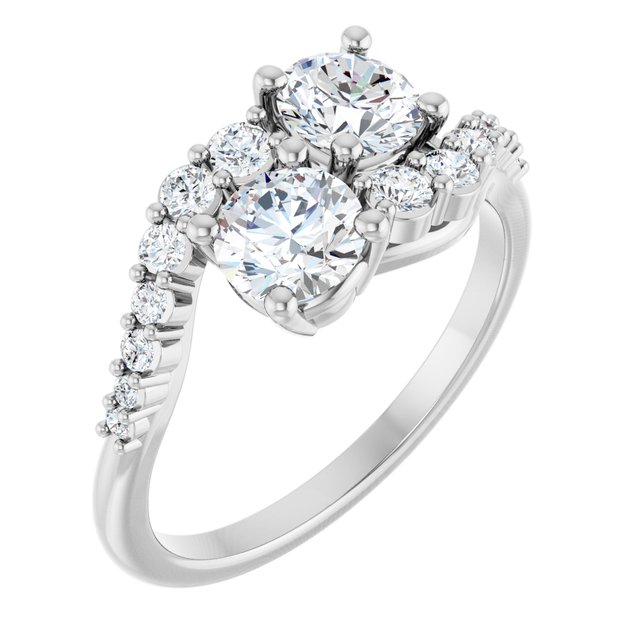Anel de Noivado Toi et Moi Duas Pedras Delicado em Ouro 14k com Diamantes Naturais – Branco 14k