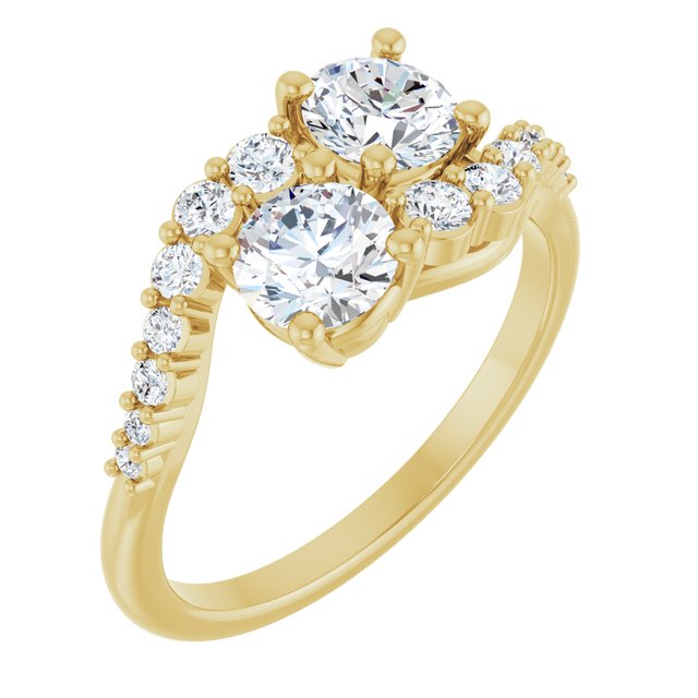 Anel de Noivado Toi et Moi Duas Pedras Delicado em Ouro 14k com Diamantes Naturais – Amarelo 14k