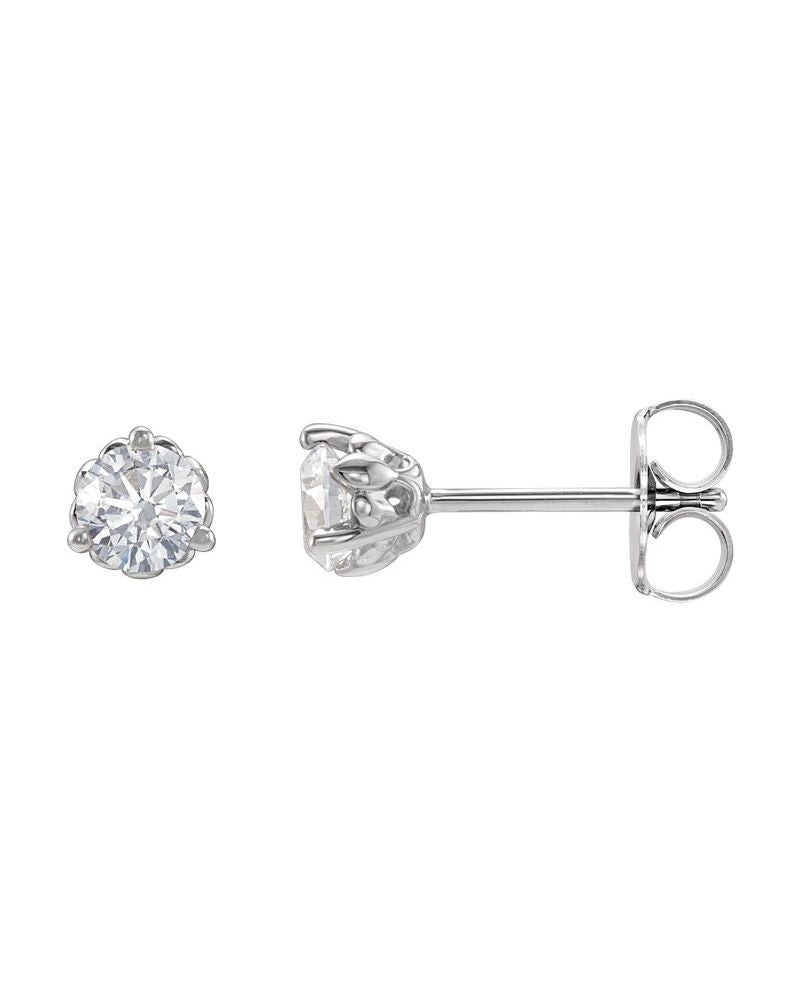 Brinco Redondo Três Garras Flor-de-lis em Ouro 14k com Diamantes de Laboratório
