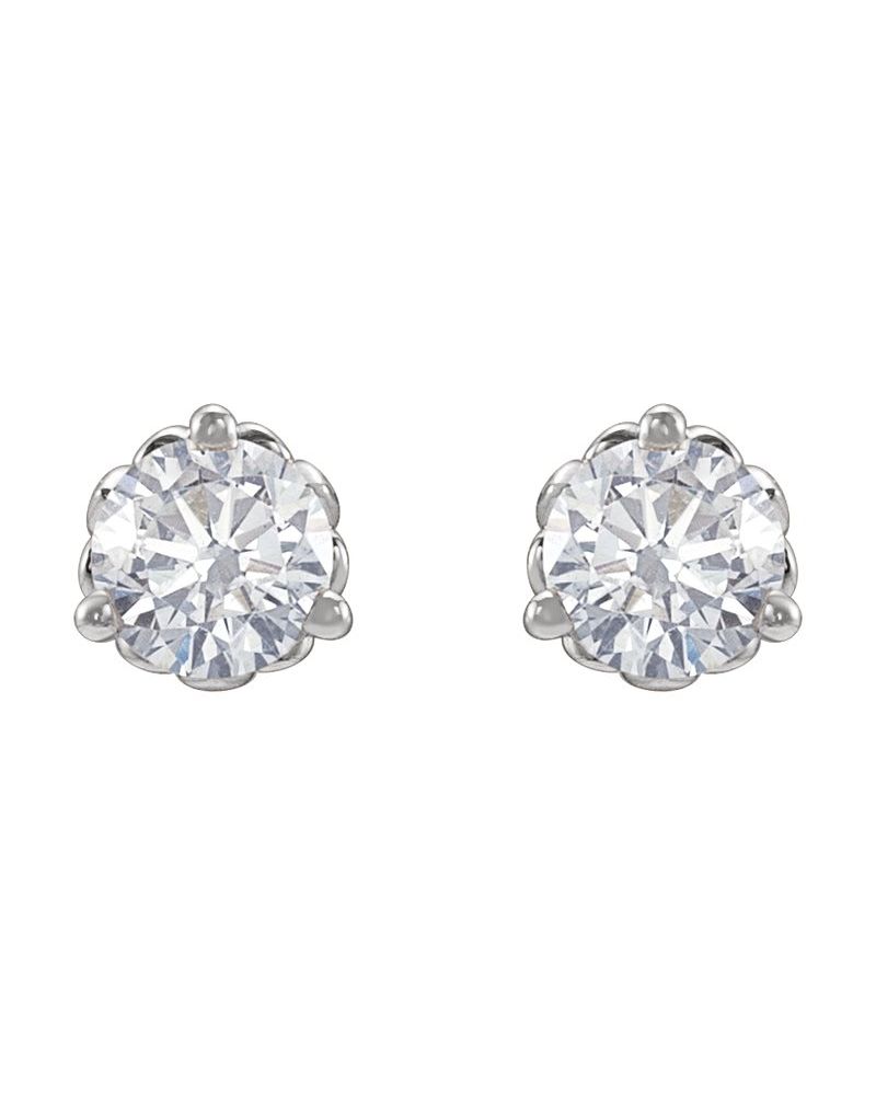 Brinco Redondo Três Garras Flor-de-lis em Ouro 14k com Diamantes de Laboratório
