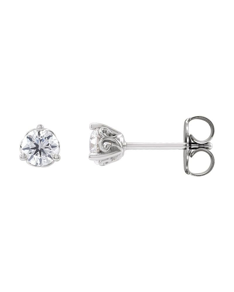 Brinco Ponto de Luz Redondo Três Garras Arabesco em Ouro 14k com Diamantes de Laboratório – Modelo 2