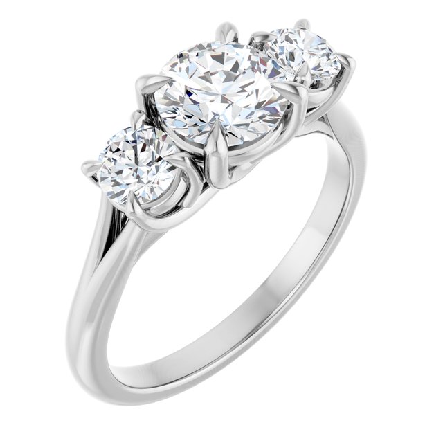 Anel de Noivado Três Pedras em Ouro 14k com Diamantes Naturais – Modelo 4 – Branco 14k