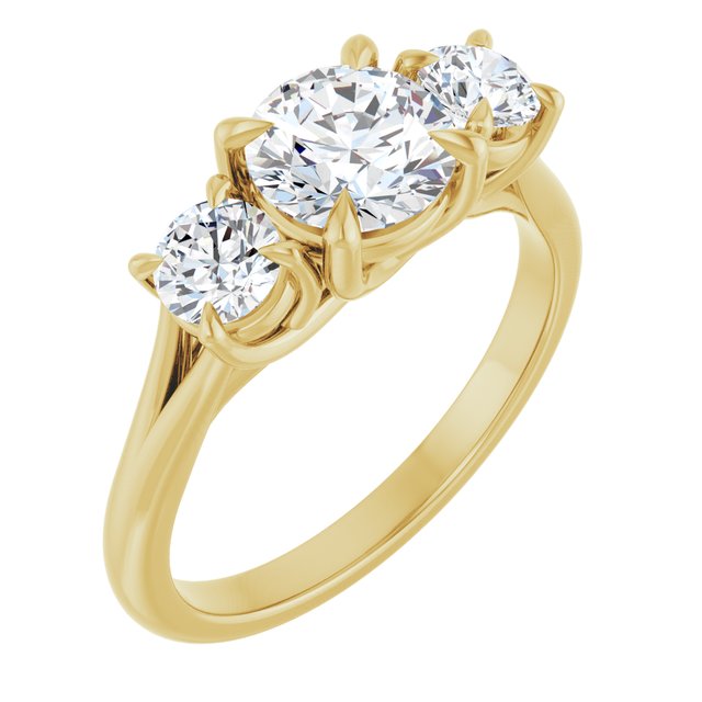 Anel de Noivado Três Pedras em Ouro 14k com Diamantes Naturais – Modelo 4 – Amarelo 14k