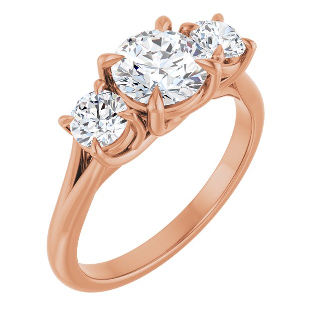 Anel de Noivado Três Pedras em Ouro 14k com Diamantes Naturais – Modelo 4 – Rosé 14k
