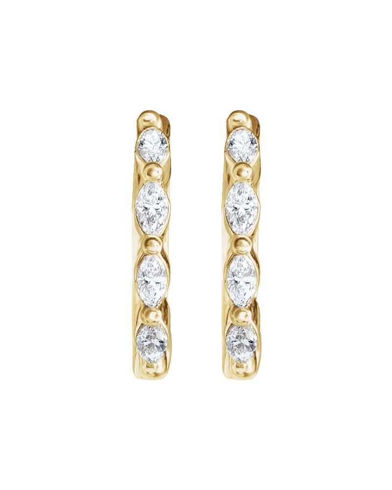 Brinco de Aro Navete em Ouro 14k com Diamantes Naturais