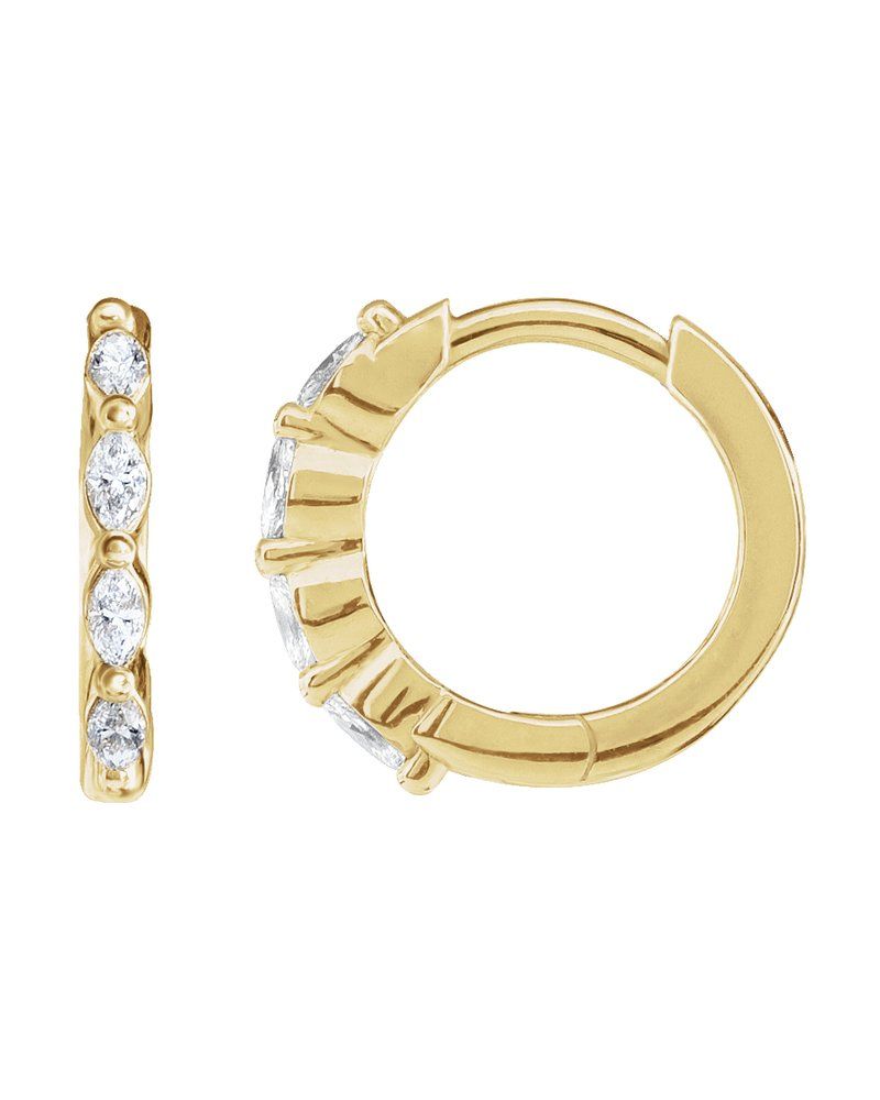 Brinco de Aro Navete em Ouro 14k com Diamantes Naturais