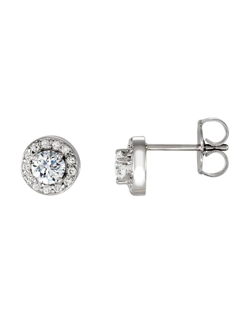 Brinco Redondo Quatro Garras Halo em Ouro 14k com Diamantes de Laboratório