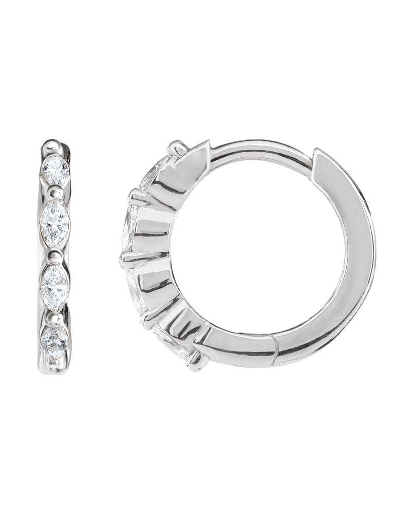 Brinco de Aro Navete em Ouro 14k com Diamantes Naturais