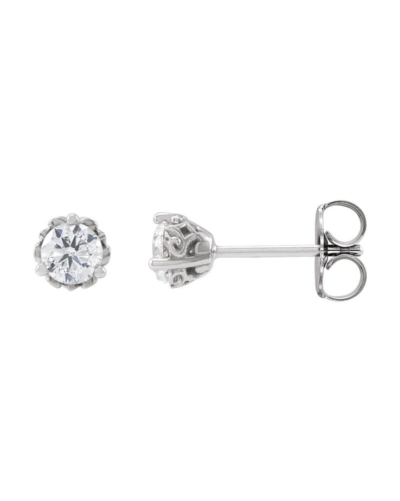 Brinco Ponto de Luz Redondo Três Garras Arabesco em Ouro 14k com Diamantes de Laboratório