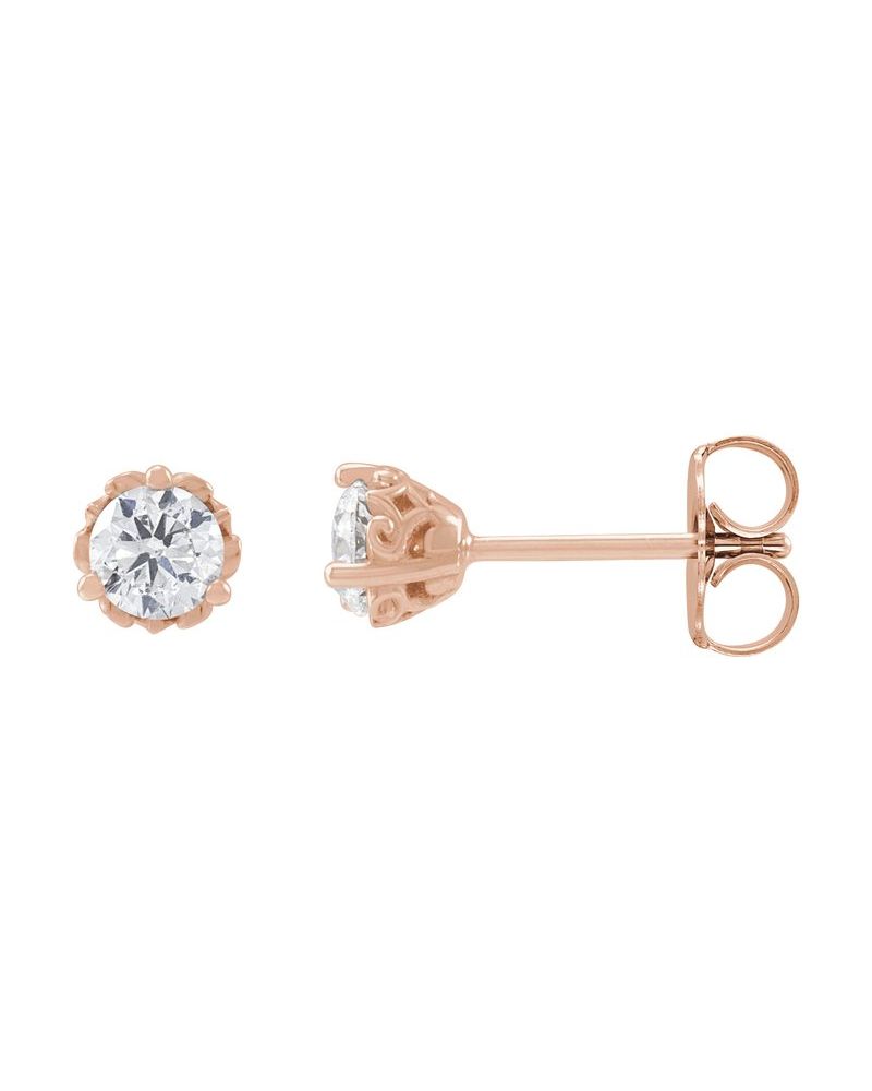 Brinco Ponto de Luz Redondo Três Garras Arabesco em Ouro 14k com Diamantes de Laboratório