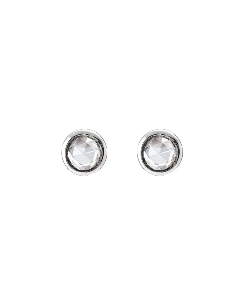 Brinco Redondo Lapidação Rosa com Cravação Bezel em Ouro 14k com Diamantes Naturais