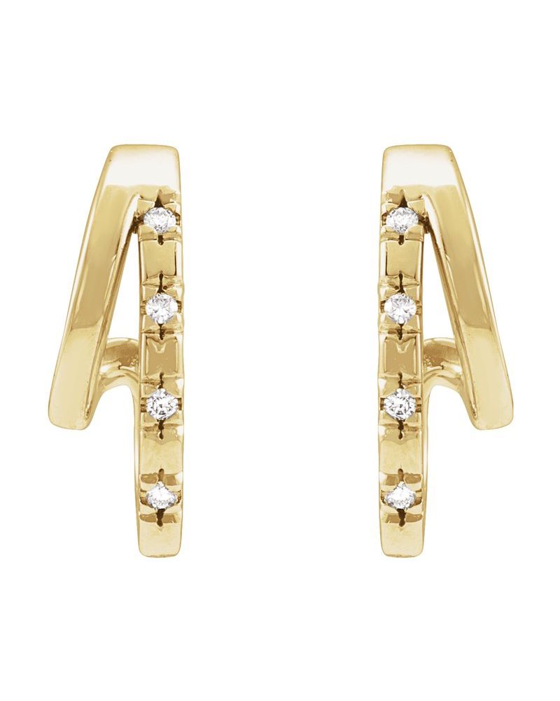 Brinco de Aro Duplo Cravejado em Ouro 14k com Diamantes Naturais