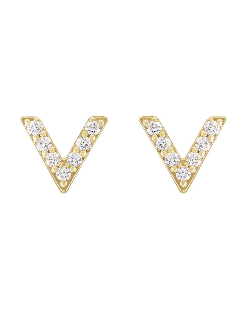 Brinco em V Cravejado em Ouro 14k com Diamantes Naturais