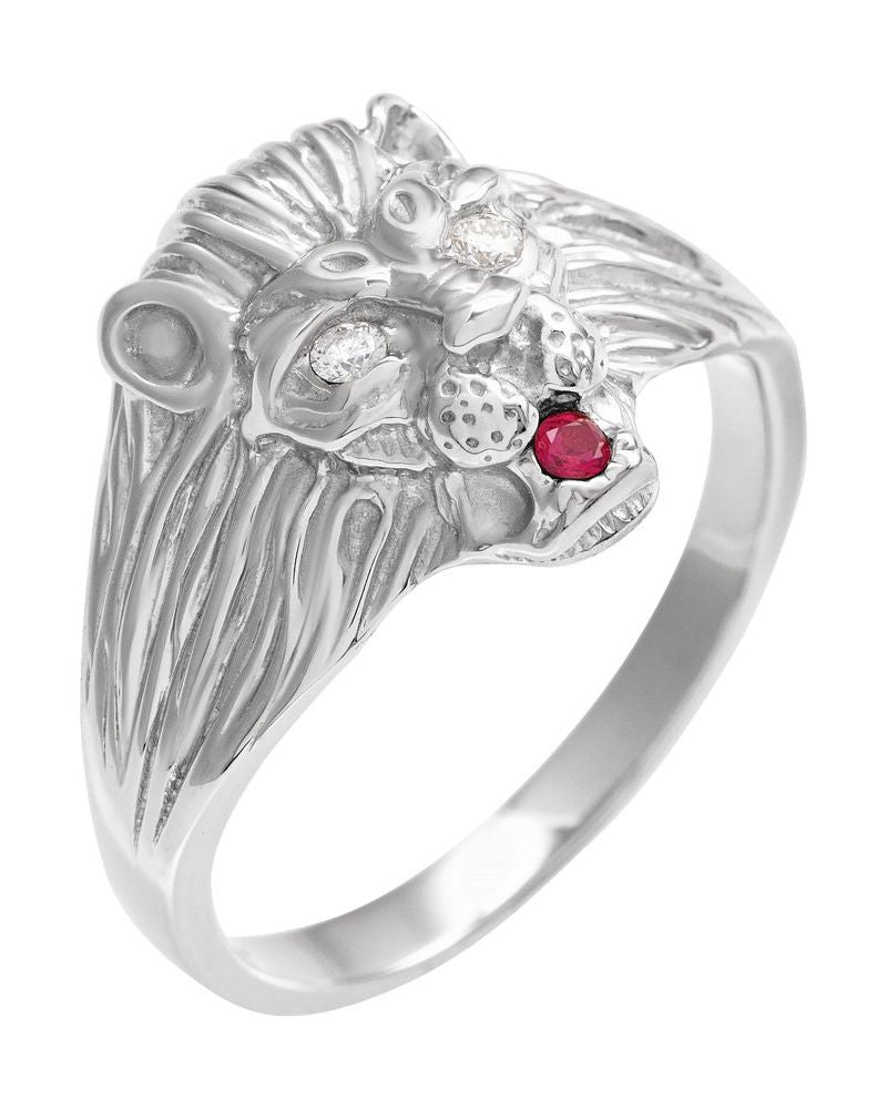 Anel Cabeça de Leão em Ouro 14k com Diamantes Naturais