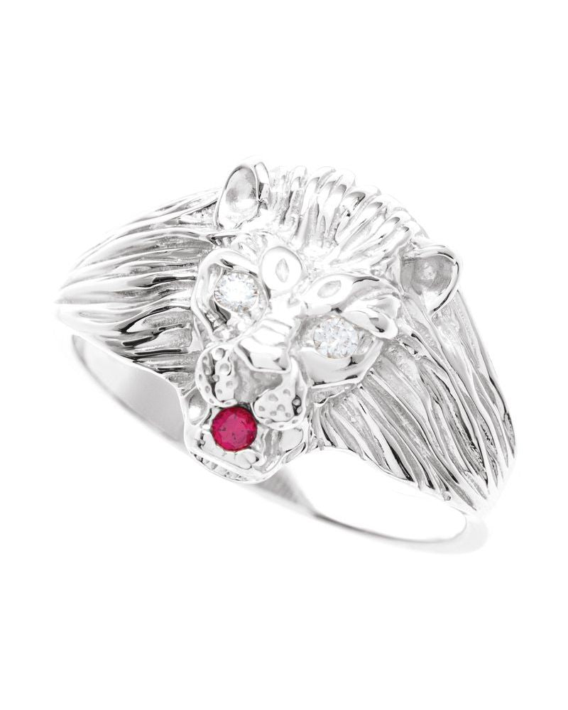 Anel Cabeça de Leão em Ouro 14k com Diamantes Naturais