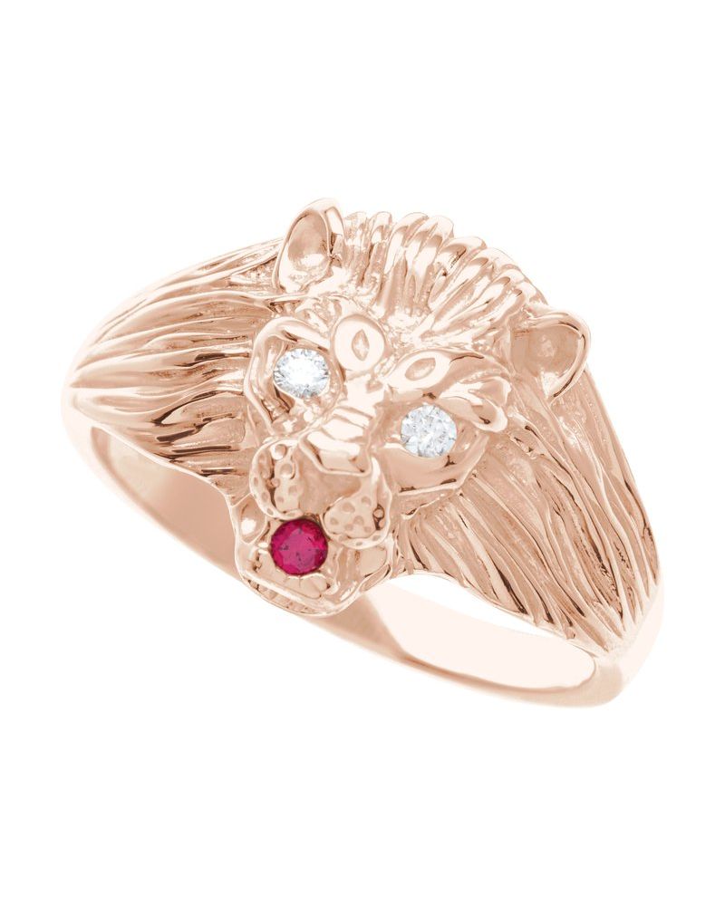 Anel Cabeça de Leão em Ouro 14k com Diamantes Naturais