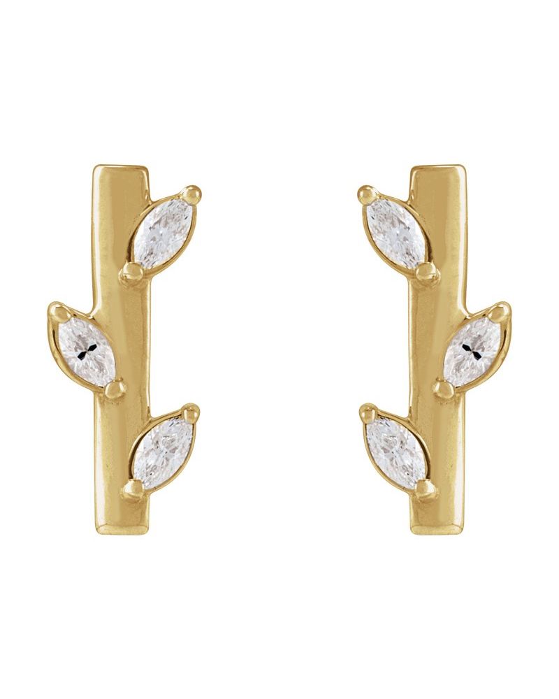 Brinco Floral Barra em Ouro 14k com Diamantes Naturais