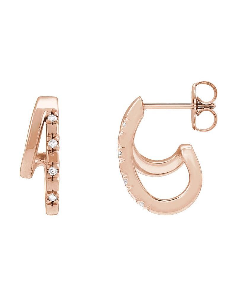 Brinco de Aro Duplo Cravejado em Ouro 14k com Diamantes Naturais