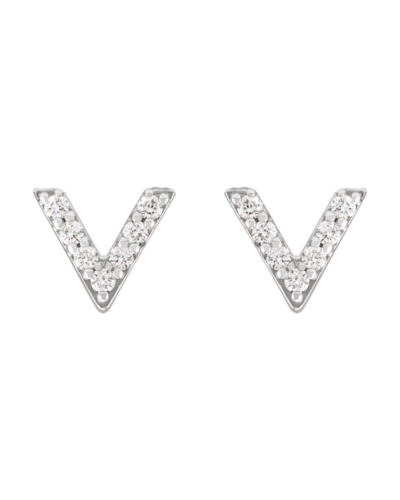 Brinco em V Cravejado em Ouro 14k com Diamantes Naturais