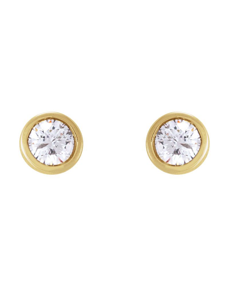 Brinco Redondo com Cravação Bezel em Ouro 14k com Diamantes Naturais