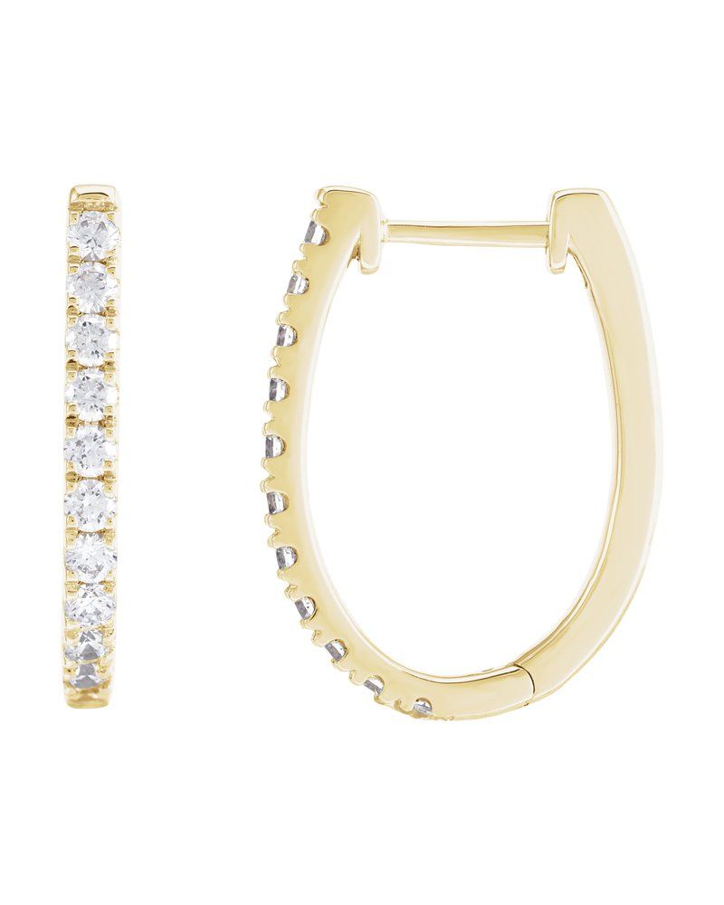 Brinco de Aro em U Cravejado em Ouro 14k com Diamantes de Laboratório – Modelo 2