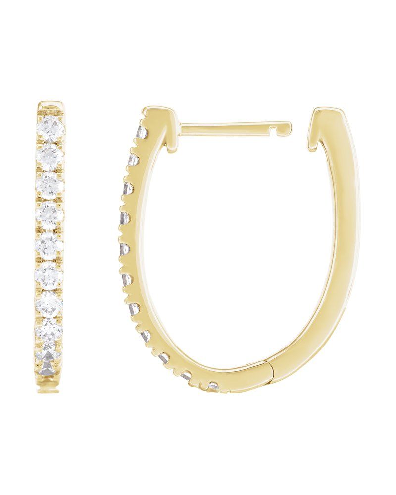 Brinco de Aro em U Cravejado em Ouro 14k com Diamantes de Laboratório – Modelo 2