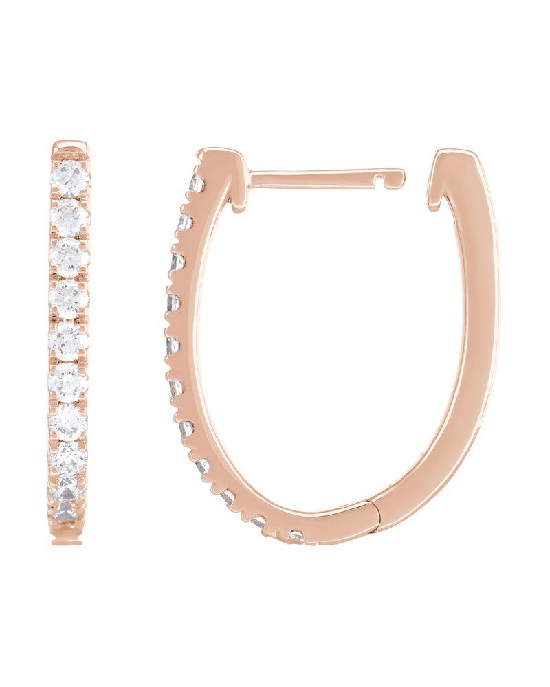 Brinco de Aro em U Cravejado em Ouro 14k com Diamantes de Laboratório – Modelo 2