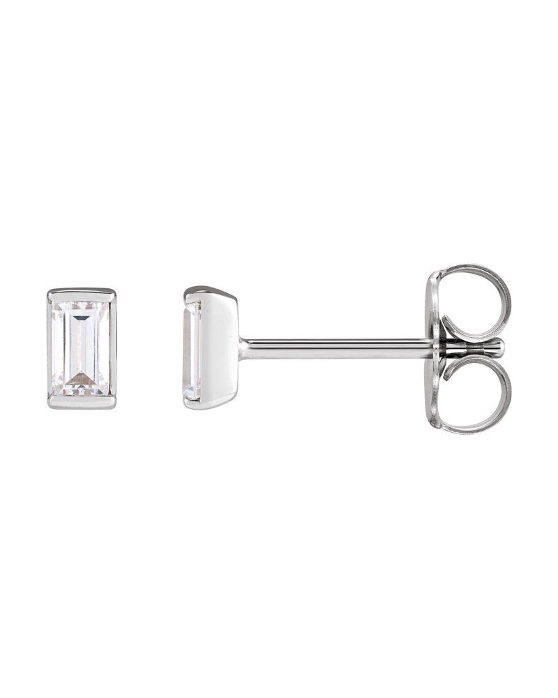 Brinco Ponto de Luz Baguete com Cravação Trilho em Ouro 14k com Diamantes Naturais
