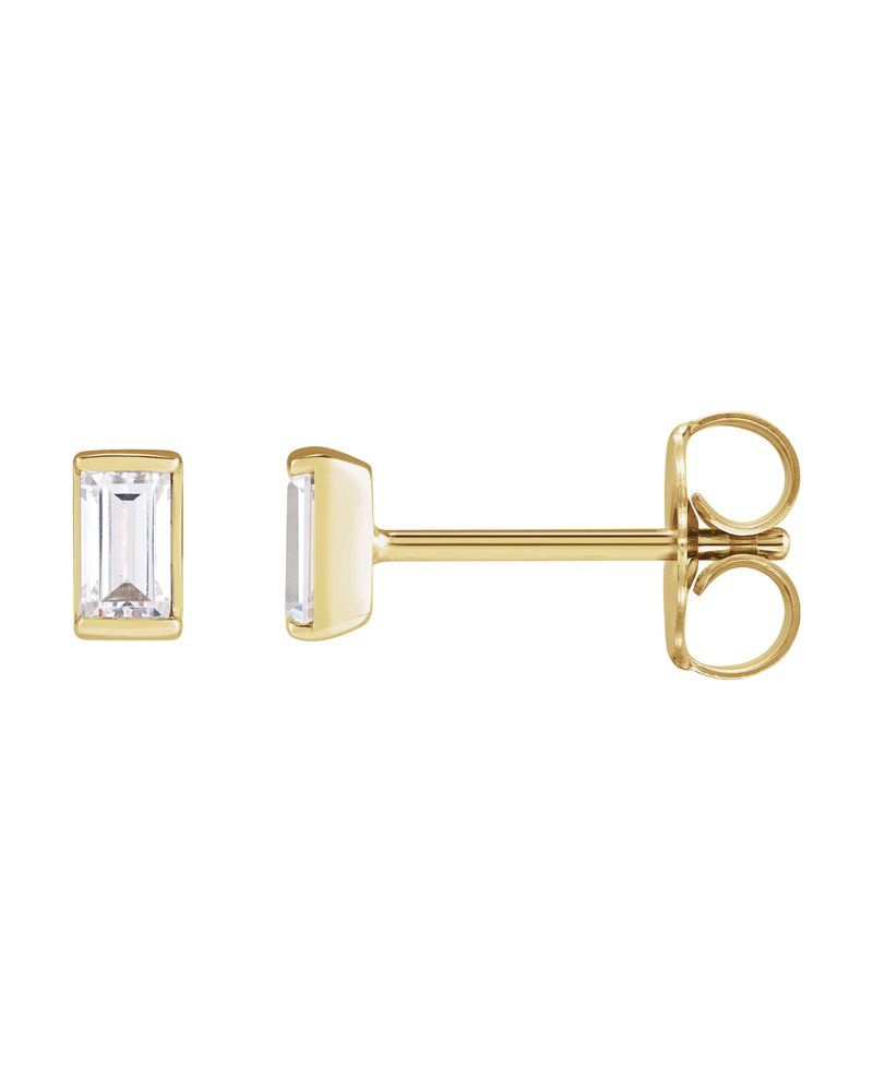 Brinco Ponto de Luz Baguete com Cravação Trilho em Ouro 14k com Diamantes Naturais