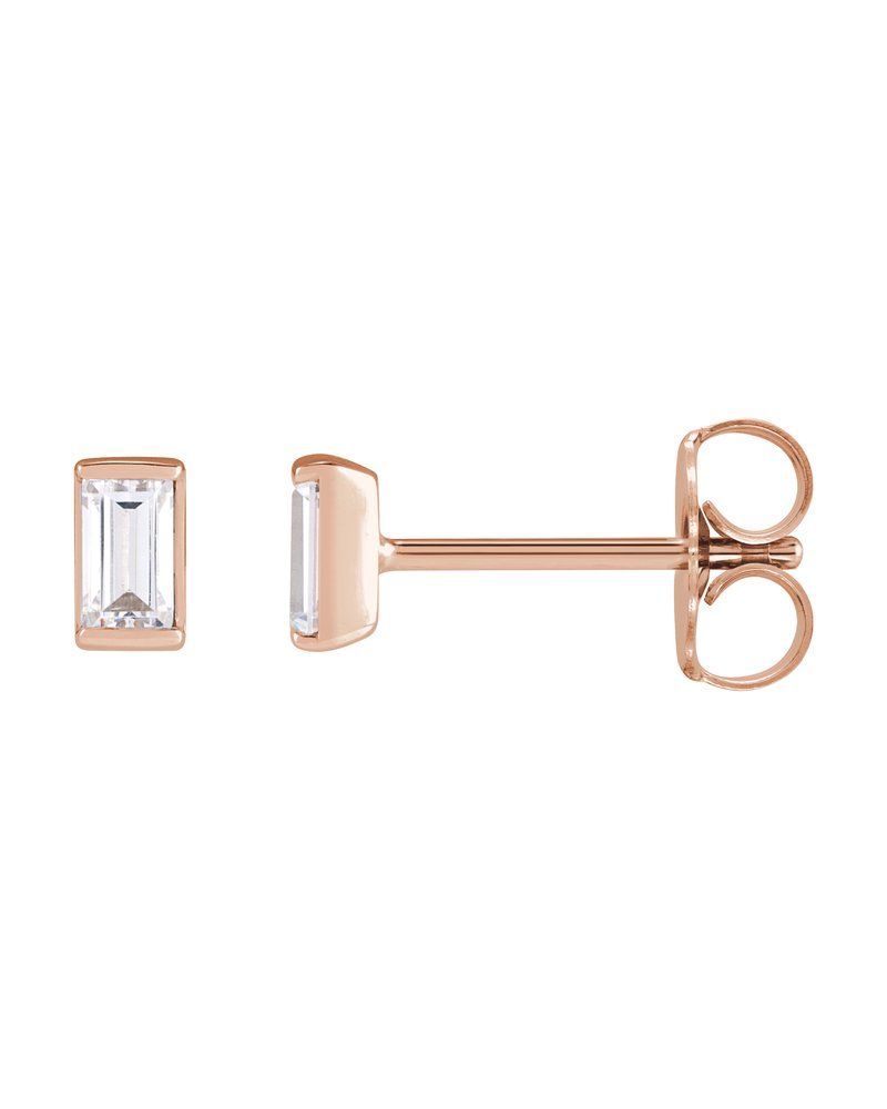 Brinco Ponto de Luz Baguete com Cravação Trilho em Ouro 14k com Diamantes Naturais