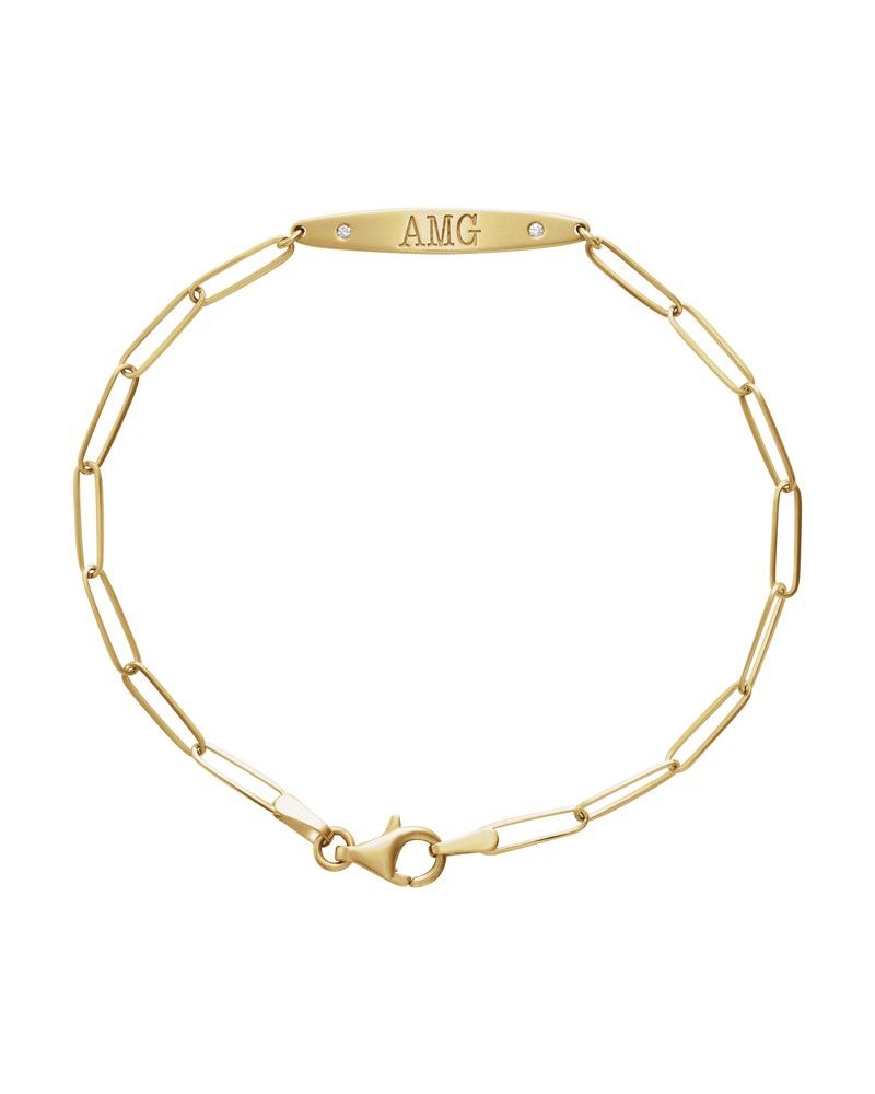 Pulseira Barra Curva para Gravação em Ouro 14k com Diamantes Naturais