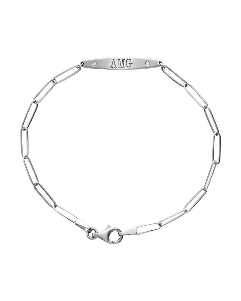 Pulseira Barra Curva para Gravação em Ouro 14k com Diamantes Naturais