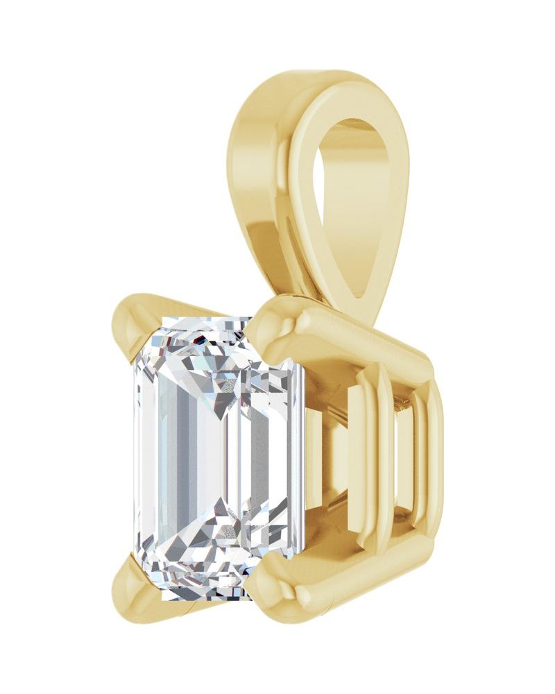 Pingente Esmeralda (lapidação) Quatro Garras Solitário em Ouro 14k com Diamantes de Laboratório