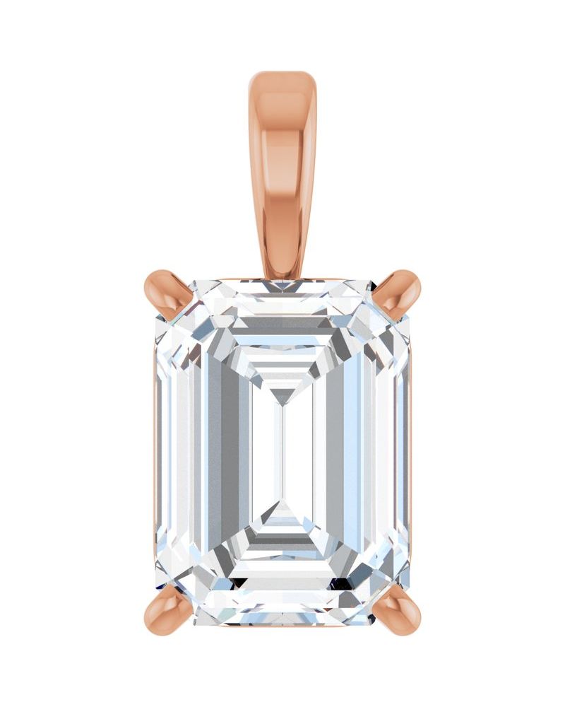 Pingente Esmeralda (lapidação) Quatro Garras Solitário em Ouro 14k com Diamantes de Laboratório