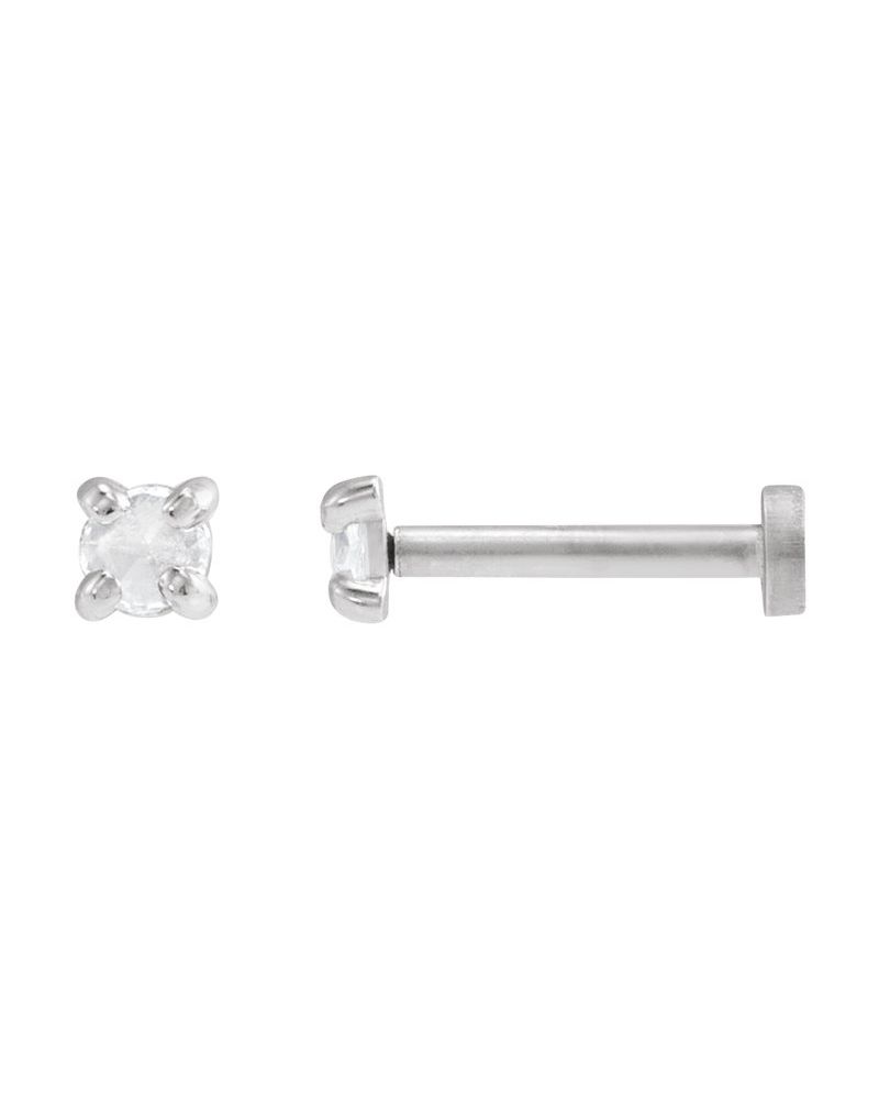 Brinco Ponto de Luz Redondo Lapidação Rosa Quatro Garras em Ouro 14k com Diamantes Naturais