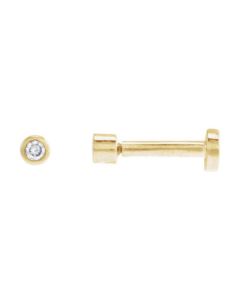 Brinco Redondo com Cravação Bezel em Ouro 14k com Diamantes Naturais