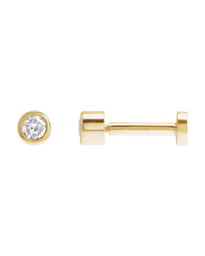 Brinco Redondo com Cravação Bezel em Ouro 14k com Diamantes Naturais