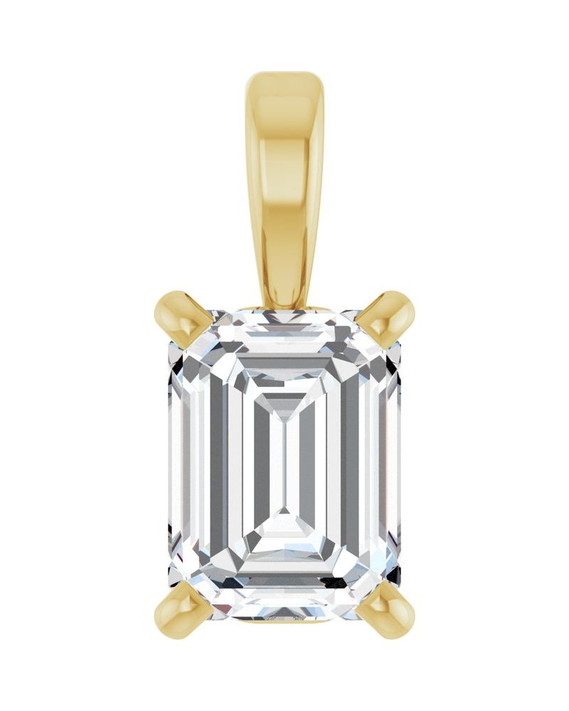 Pingente Esmeralda (lapidação) Quatro Garras Solitário em Ouro 14k com Diamantes de Laboratório