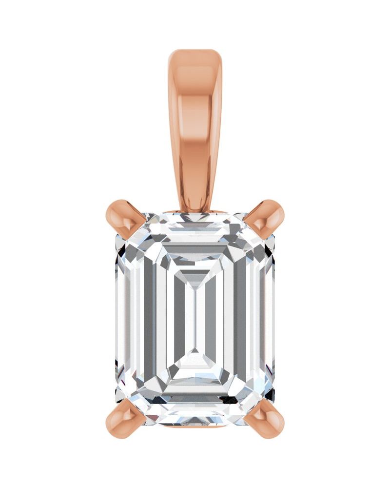 Pingente Esmeralda (lapidação) Quatro Garras Solitário em Ouro 14k com Diamantes de Laboratório