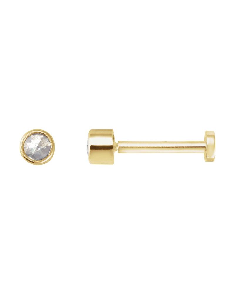 Brinco Redondo Lapidação Rosa com Cravação Bezel em Ouro 14k com Diamantes Naturais