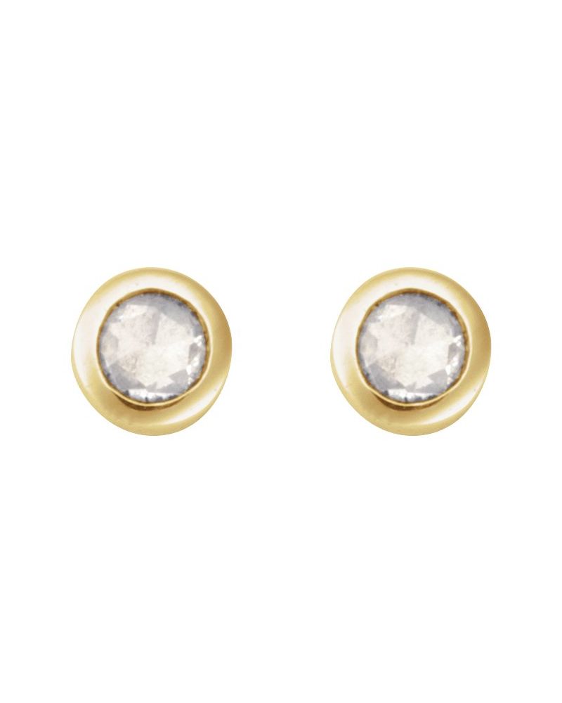 Brinco Redondo Lapidação Rosa com Cravação Bezel em Ouro 14k com Diamantes Naturais