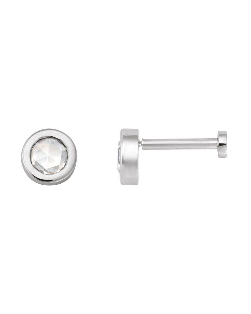 Brinco Redondo Lapidação Rosa com Cravação Bezel em Ouro 14k com Diamantes Naturais