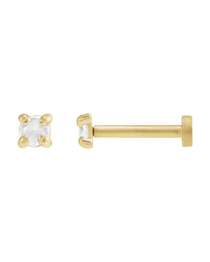 Brinco Ponto de Luz Redondo Lapidação Rosa Quatro Garras em Ouro 14k com Diamantes Naturais
