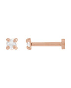 Brinco Ponto de Luz Redondo Lapidação Rosa Quatro Garras em Ouro 14k com Diamantes Naturais