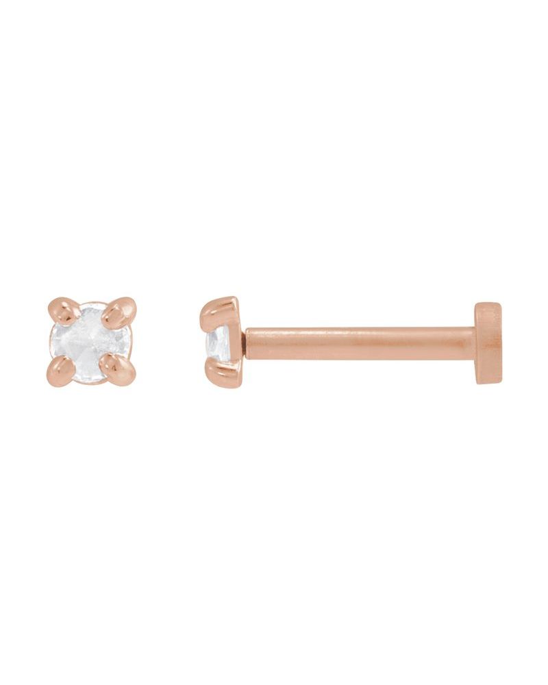Brinco Ponto de Luz Redondo Lapidação Rosa Quatro Garras em Ouro 14k com Diamantes Naturais